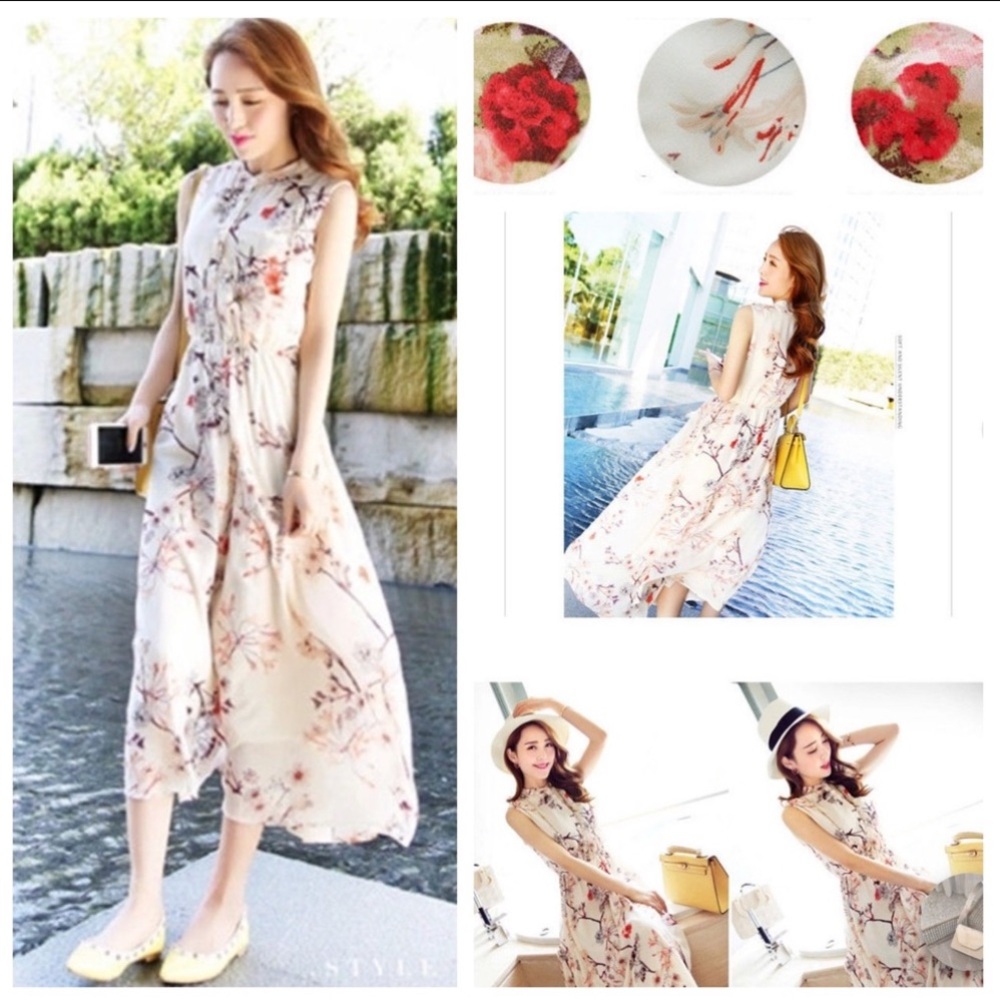 YesStyle Sleeveless Floral Chiffon Dress